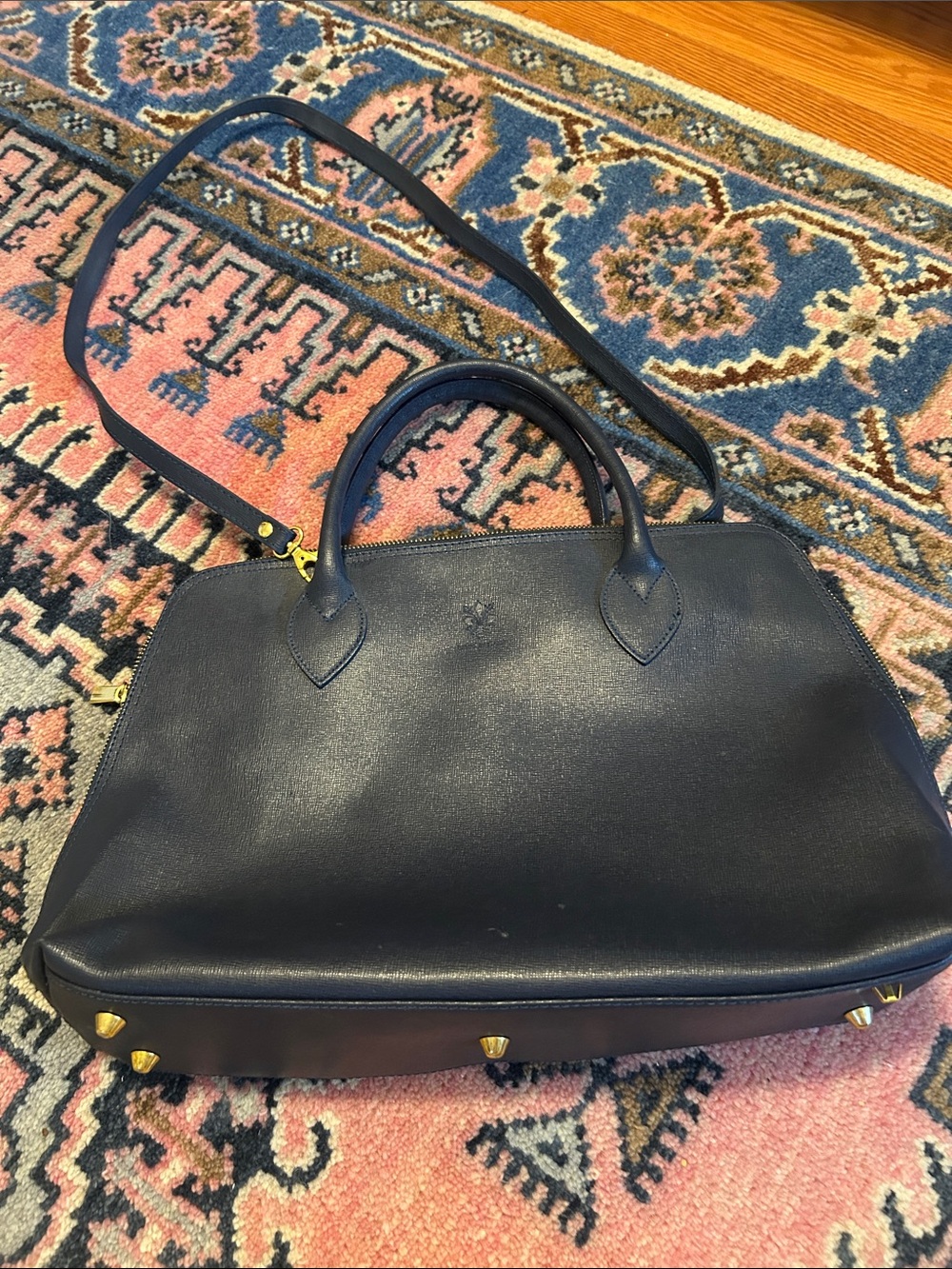 Classic Navy Satchel Handbag - Leather Shoulder & Top-Handle